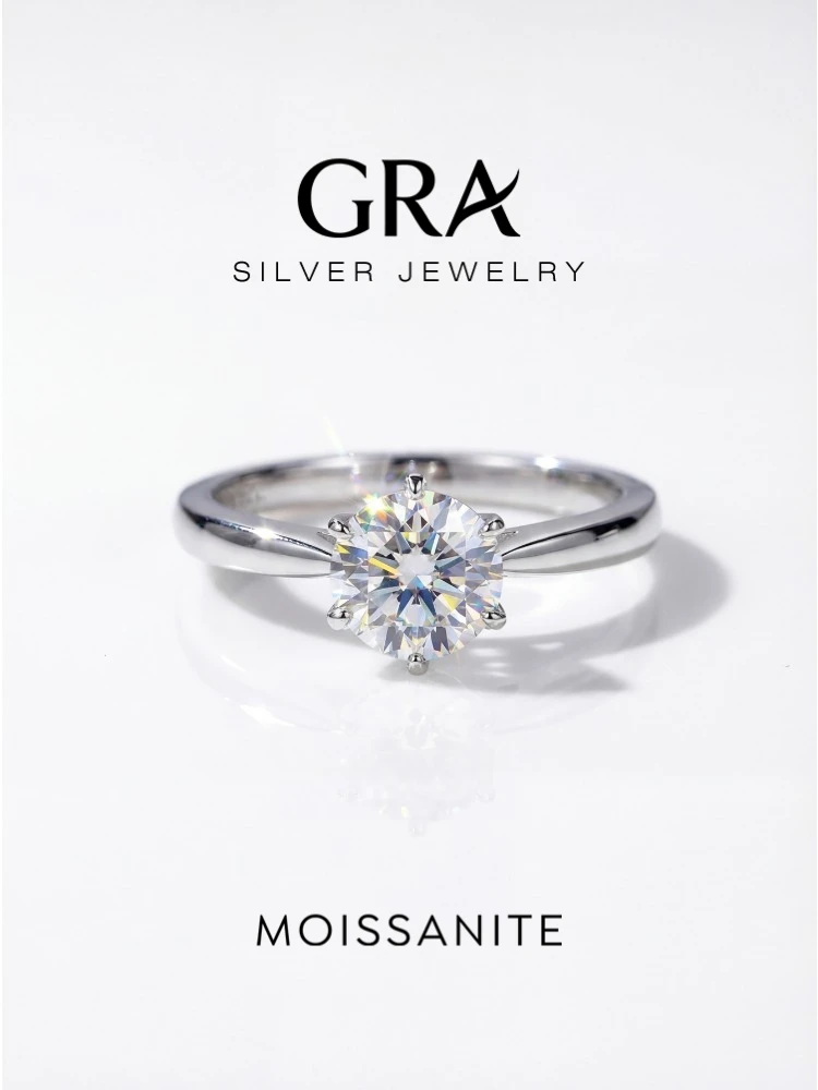    Anillo de diamante de moissanita Real redondo Simple GRA 0,5-1ct para mujer Plata de Ley 925 boda preciosa joyería fina de alta calidad