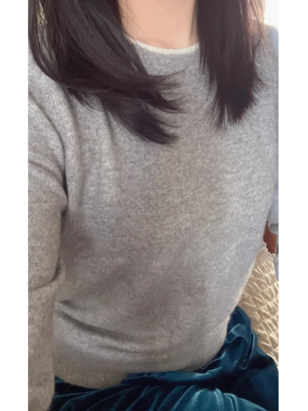 Suéter de cachemira pura con cuello redondo para mujer, jersey de otoño e invierno, suéter holgado de talla grande con parte inferior de lana, suéter de punto
