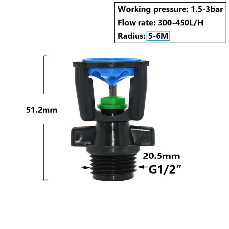 Aspersores de chorro giratorios de 360 grados, boquillas basculantes de doble salida, rosca macho de 1/2 "para riego de césped de granja y jardín
