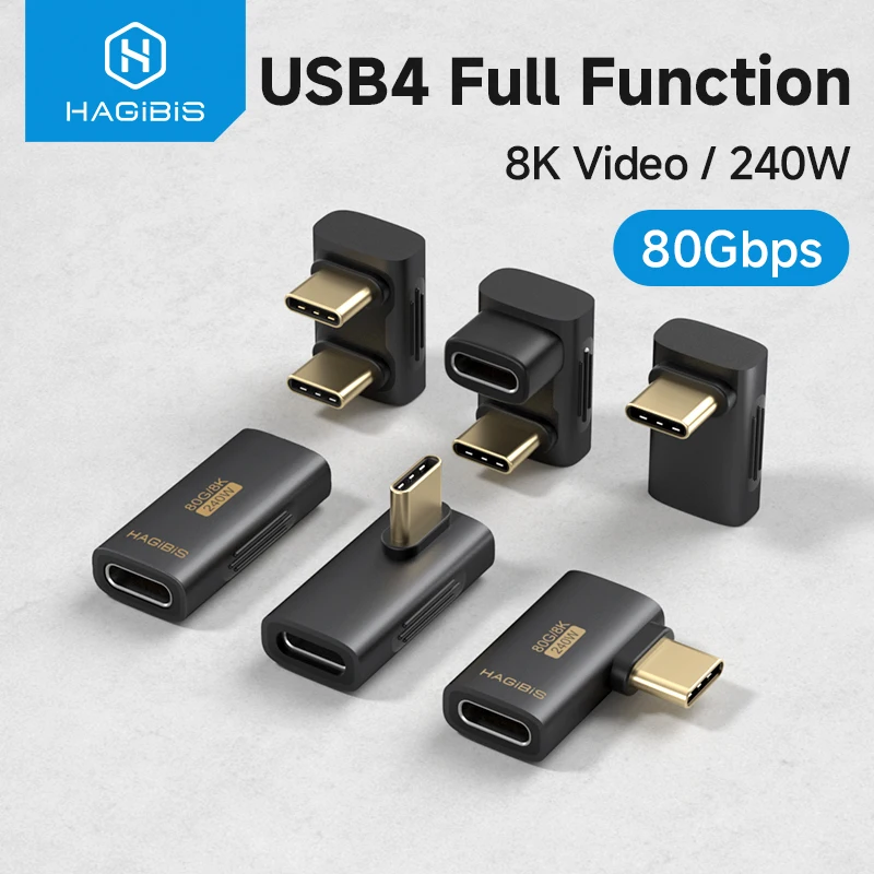 Hagibis Adaptador USB C a C Convertidor de ángulo recto de 90 grados Extensión de cable de datos USB4 de 80 Gbps para computadora portátil Thunderbolt 5/4 iPhone 17