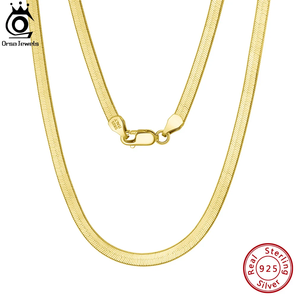 ORSA JEWELS-collar de cadena plana Flexible de oro de 3mm para mujer, de Plata de Ley 925, cadena de serpiente en espiga, joyería para el cuello SC35
