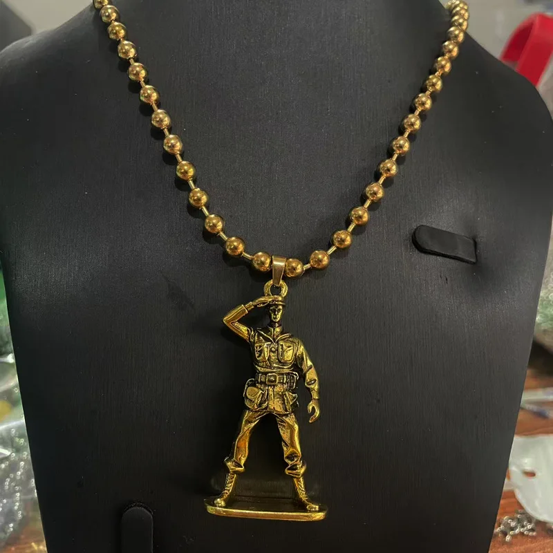 Collar con colgante de soldado a la moda para hombre, de acero inoxidable, con forma de figura retro, estilo hip-hop callejero, joyería para el cuello
