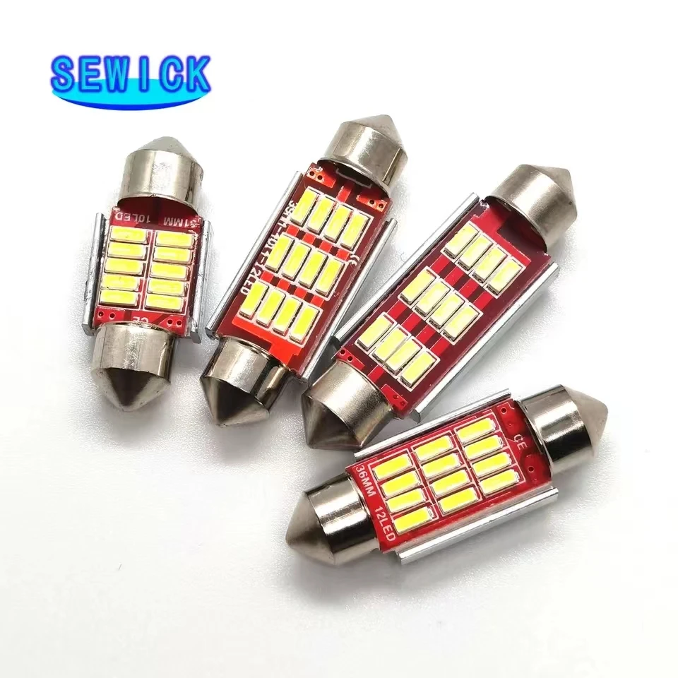 100 Uds adorno C5W CANBUS sin Error Auto luz 12 SMD 4014 LED 31mm 36mm 39mm 41mm Interior del coche lámpara de techo bombilla de lectura blanco 12V