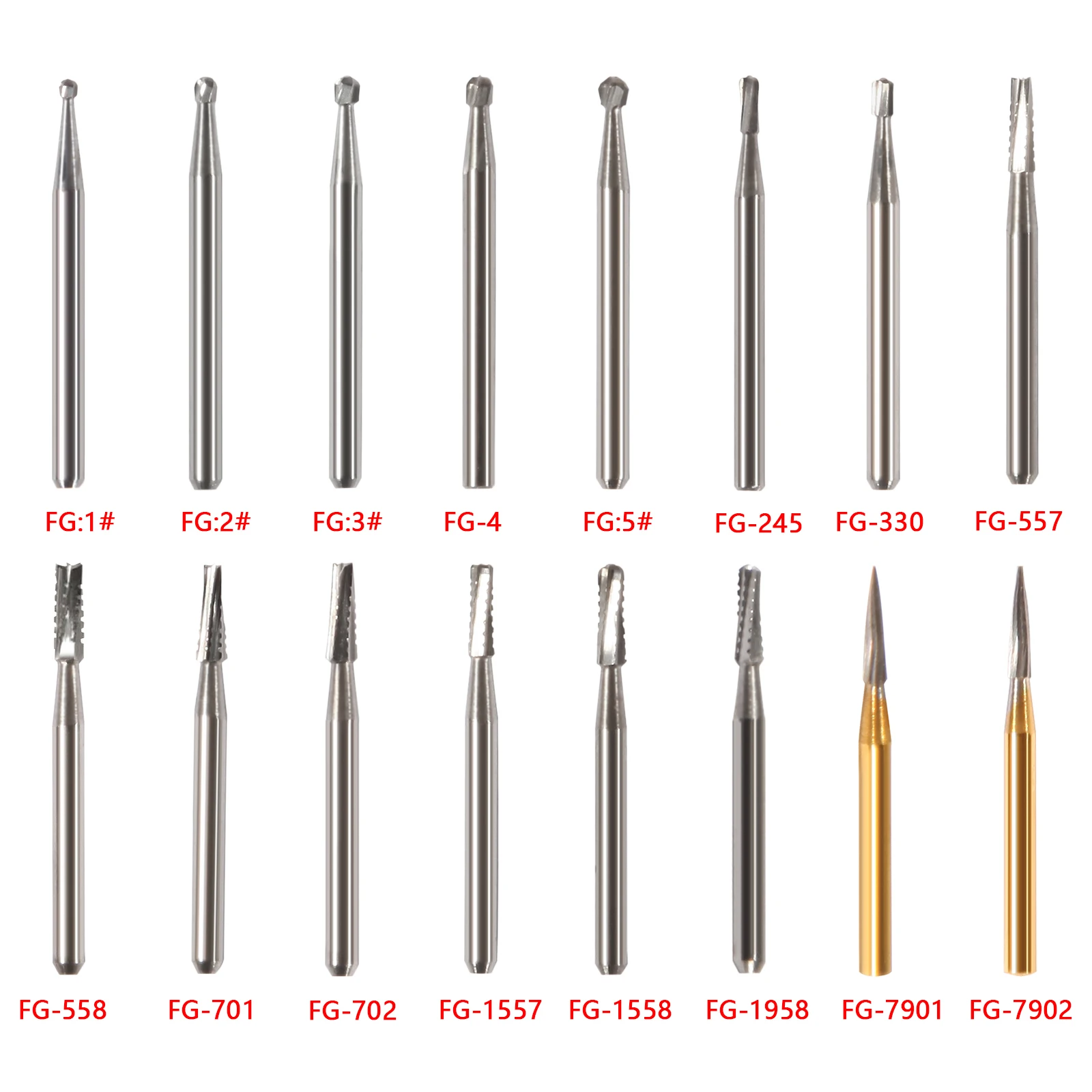 Paquete de fresas dentales de acero de carburo de tungsteno FG/Endo/FGXL/RA para pieza de mano de alta/baja velocidad, laboratorio de dentista de acero de tungsteno y uso clínico, 1 paquete