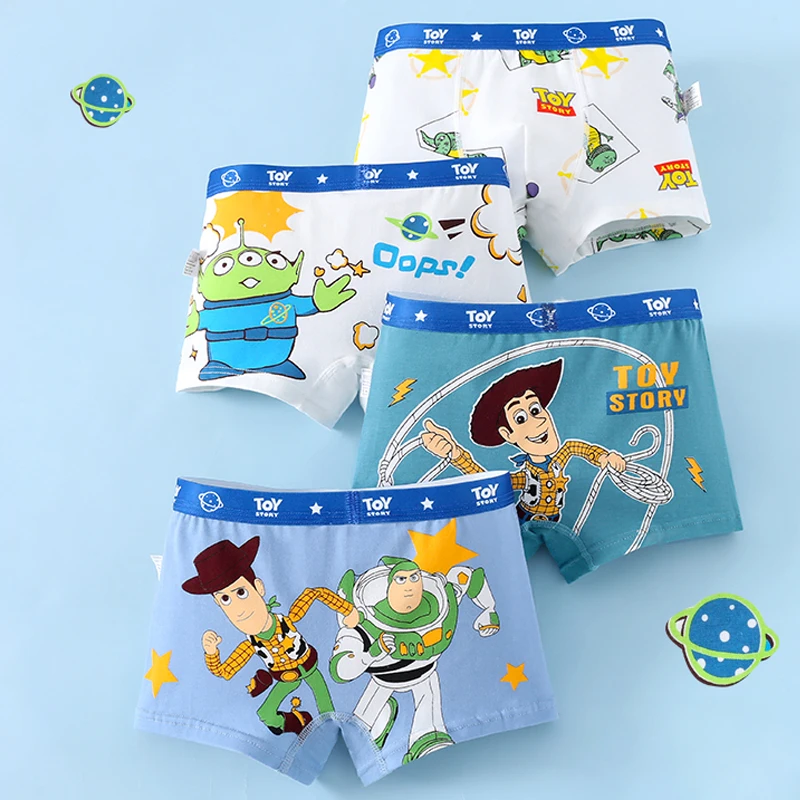 Ropa interior para niños de 4 piezas, calzoncillos de algodón para niños, calzoncillos con patrón de personaje de dibujos animados, Sheriff Woody, Buzz Lightyear, Boxers para niños de 2 a 9 años