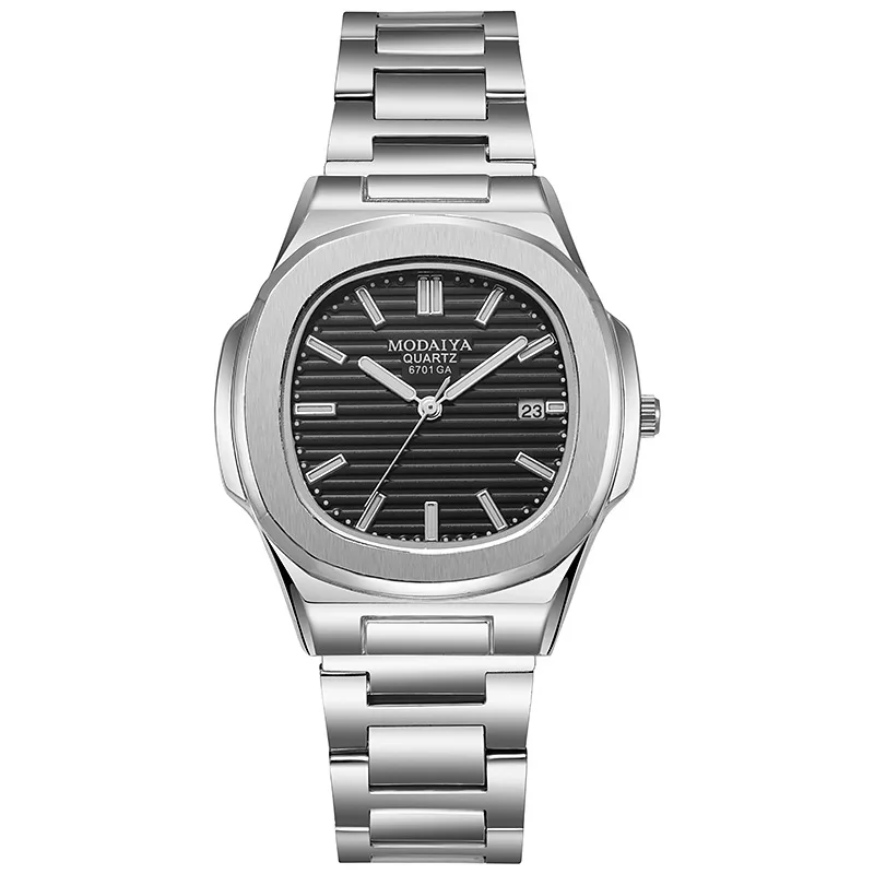 Reloj de Pulsera de Cuarzo Cuadrado de Negocios de Lujo de Moda, Diseño Clásico de Esfera con Rayas y Correa de Acero Inoxidable para Hombre, Relogio