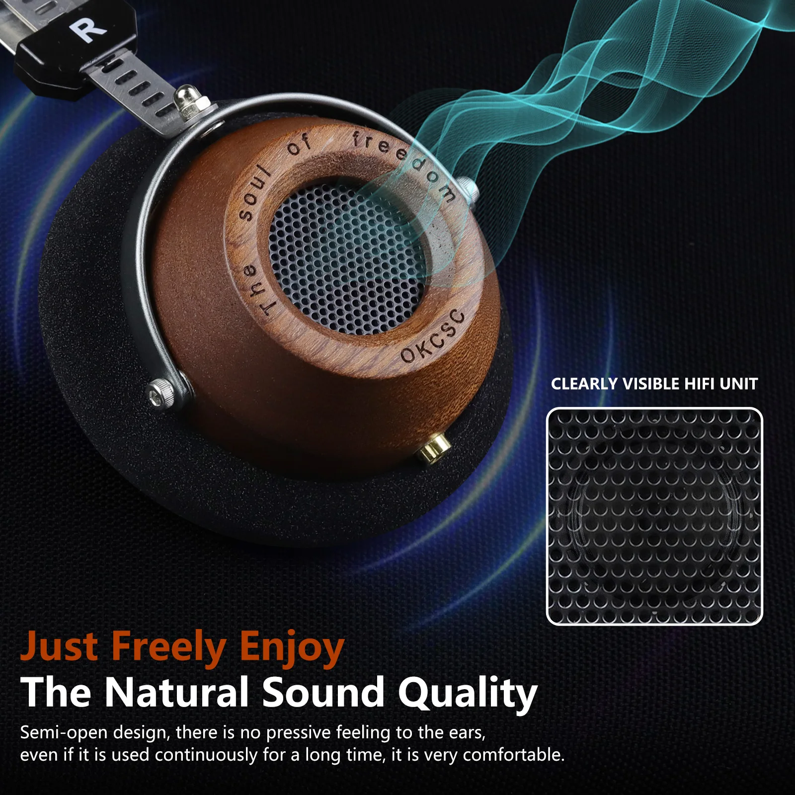 OKCSC-auriculares de madera M1 HiFi, cascos estéreo DIY, parte trasera semiabierta, controlador de 57mm, 3,5mm, desmontable, estilo Retro-Vintage