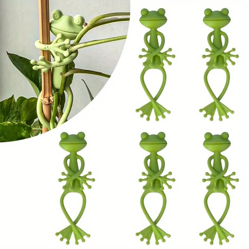 5 uds 13cm en forma de rana reutilizable lindo decorativo giro Flexible soporte para plantas de jardín Clip Flexible ajustable para tallo