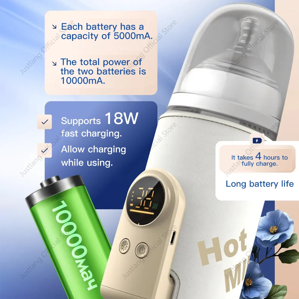 Calentador de biberones JUSTLANG de 10000mAh, calentador de leche materna multifunción de 5 niveles de calor, Control preciso de temperatura, calor de biberón