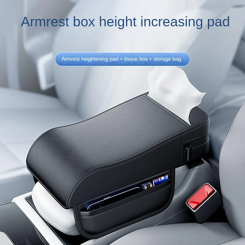 Caja de reposabrazos para coche, almohadilla de altura, soporte Universal para reposabrazos Central, cubierta de reposabrazos de cuero para coche con soporte para pañuelos, cubierta para reposabrazos