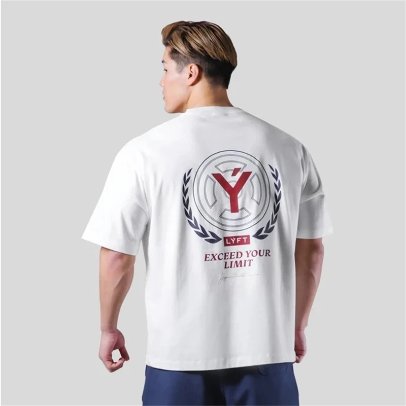 Camiseta de algodón de gran tamaño para hombre, camisa de manga corta para entrenamiento al aire libre, gimnasio, deporte, correr, Fitness, informal