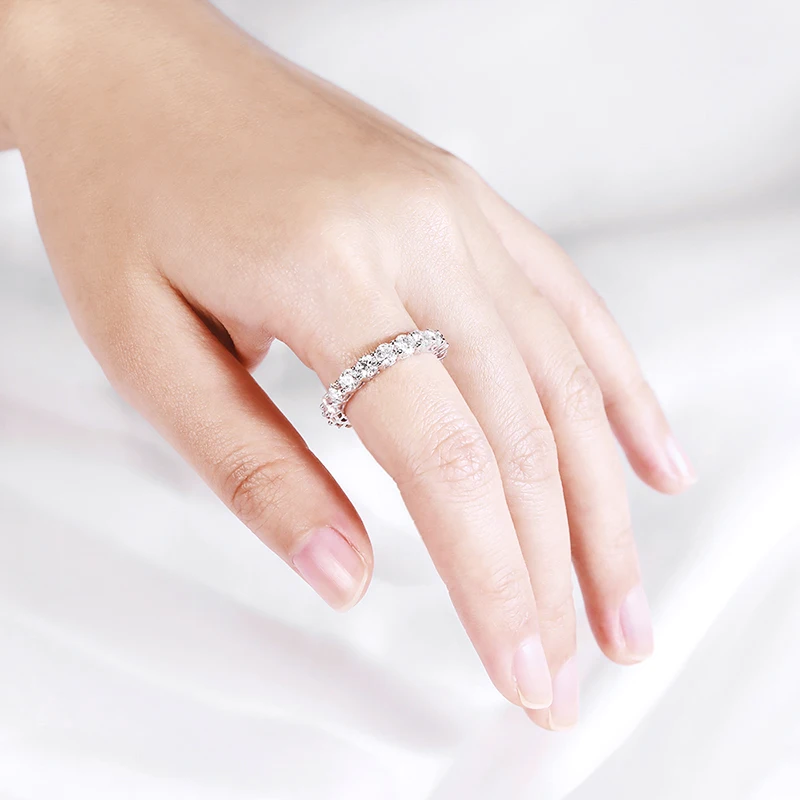Anillo de moissanita completo Smyoue de 2-5mm para mujer, bandas de eternidad de boda brillantes, joyería de plata de ley 100% S925, anillo clásico