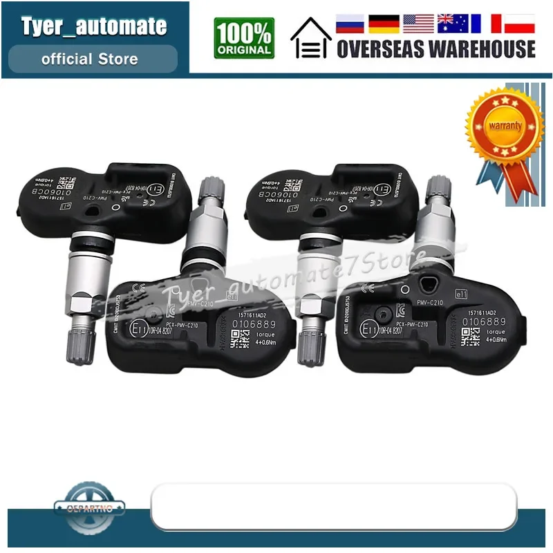 PMV-C210 para TOYOTA Avensis Auris RAV4 Yaris Verso 42607-02031 42607-02030 42607-30070 4 Uds TPMS Sensor de presión de neumáticos de coche 433MHZ