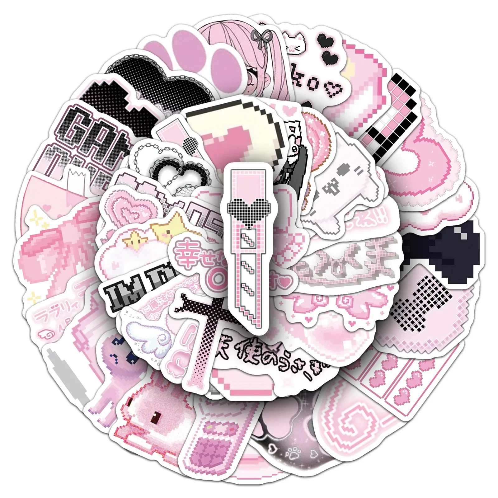 10/30/50 Uds. Lindas Pegatinas de Graffiti de Píxeles Rosas para Chicas Góticas, Calcomanías Estéticas DIY para Nevera, Laptop, Teléfono, Diario, Papelería
