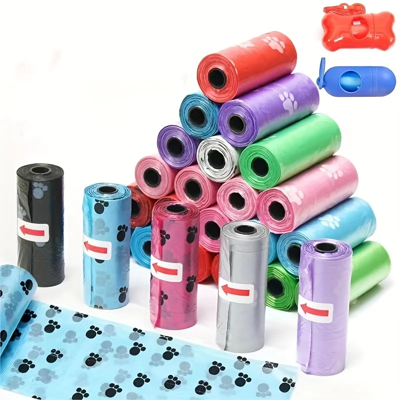 Bolsas para excrementos de perro con estampado de pata de dibujos animados de Color aleatorio, bolsas para excrementos de mascotas, bolsas para residuos de perros a prueba de fugas, suministros para mascotas