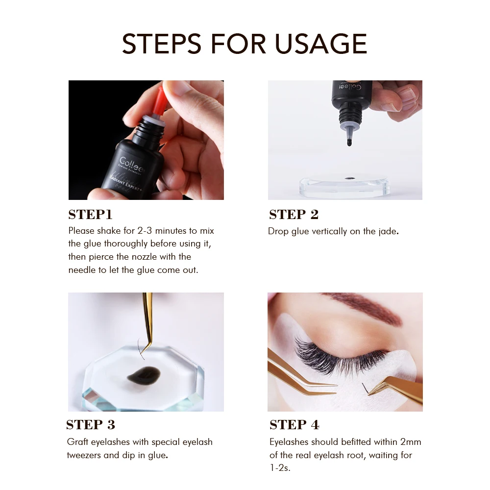 Pegamento para Pestañas de Secado Rápido Gollee 0.5-1s, Pegamento para Extensiones de Pestañas Sin Látex de 5 ml, Suministros Profesionales para Extensiones de Pestañas Resistentes al Agua