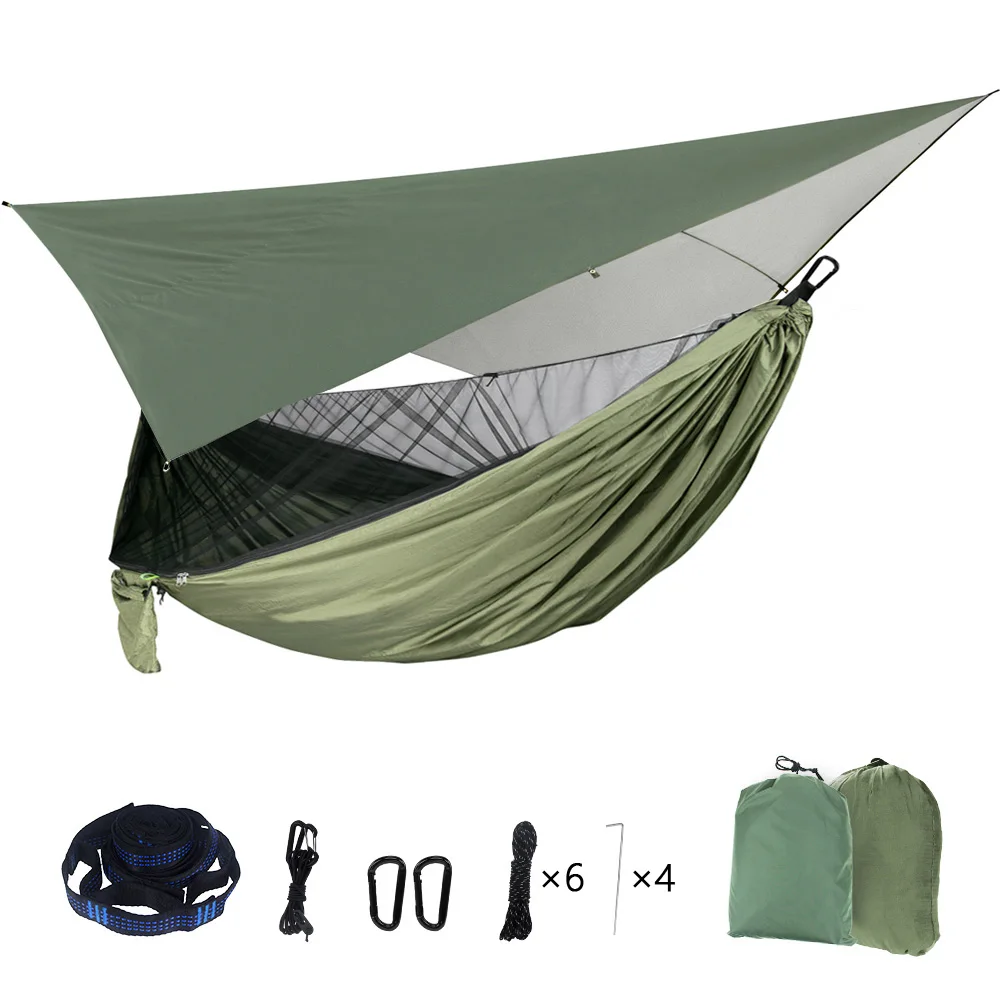 Mosquitera portátil de nailon para acampar, hamaca con toldo impermeable para moscas de lluvia, lona para cama colgante al aire libre para dormir