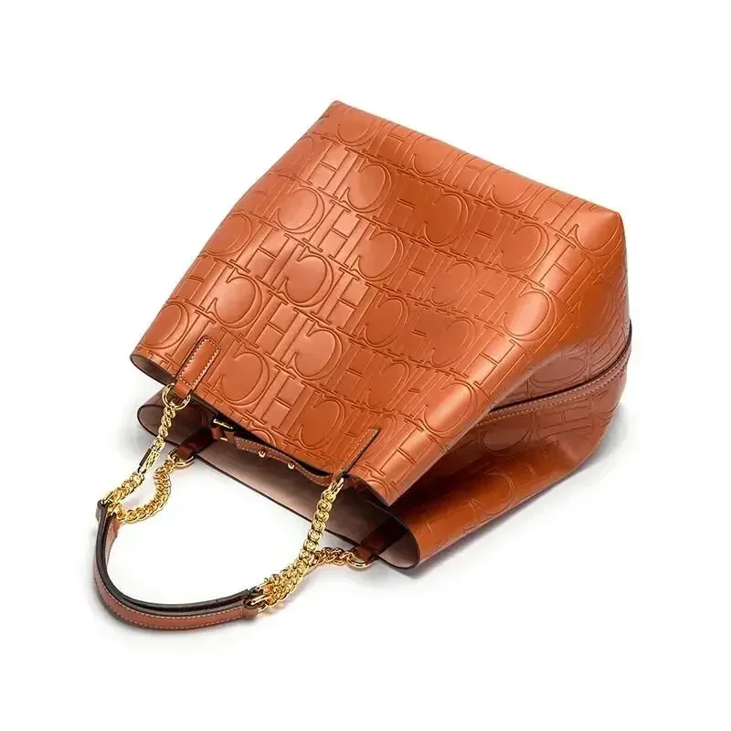 Bolso Tote CH para Mujer, Bolso de Mano de Diseñador de Lujo, Bolso de Hombro de Cuero Repujado a la Moda, Elegante Bolso Tote con Cadena Dorada para Uso Diario