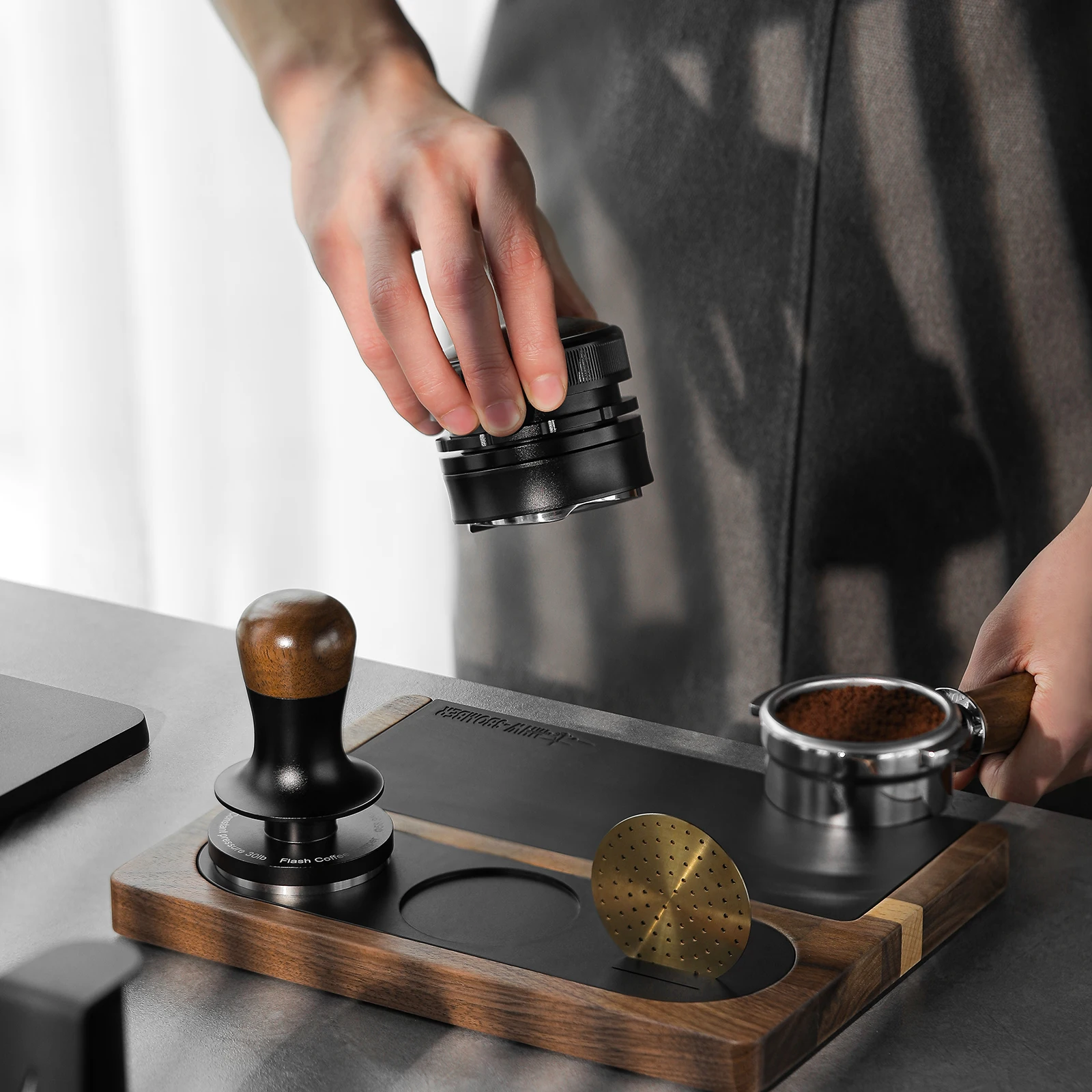 Estación de apisonamiento de café MHW-3BOMBER, alfombrilla de silicona de madera para Espresso de 51-58mm, portafiltro, accesorios de café Barista para el hogar