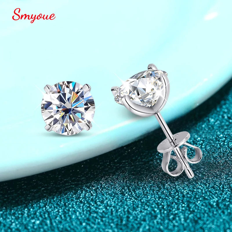 Smyoue cada uno 0,2-2CT pendientes de moissanita certificados para mujer 4 garras brillantes joyería para fiesta y boda plata esterlina S925