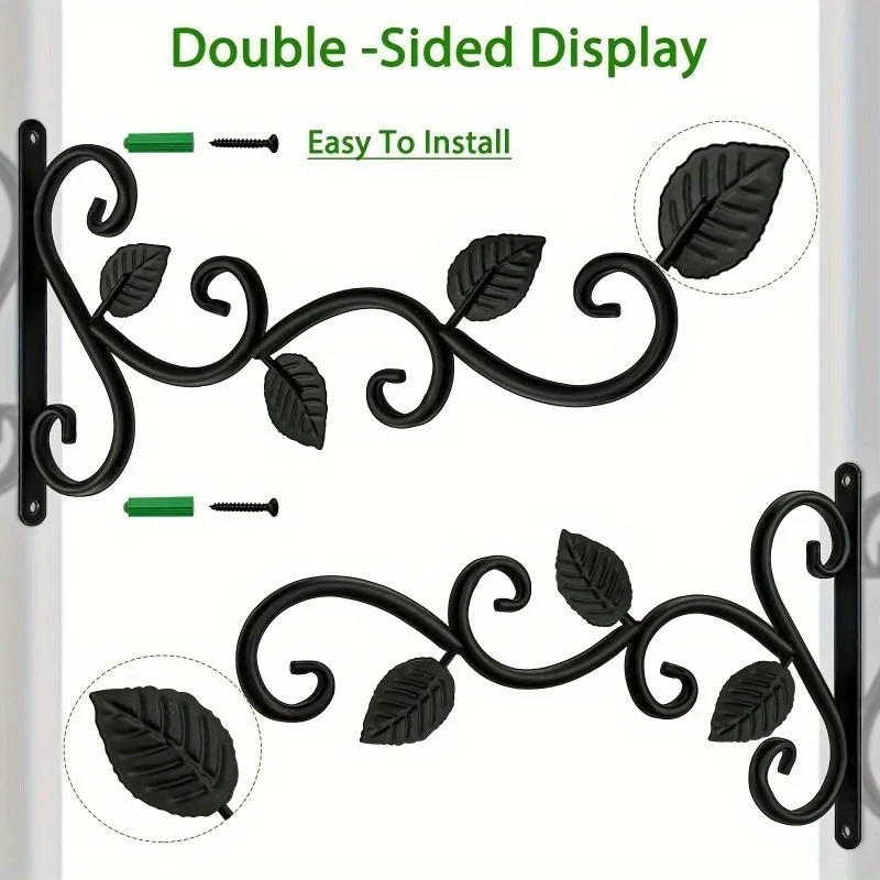 Ganchos para plantas con soporte de pared de hierro forjado rústico, perchas de Metal para colgar plantas de interior y exterior, macetas, comederos para pájaros, 2 uds.