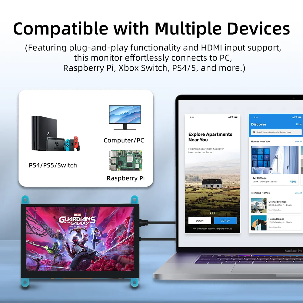 Pantalla Táctil Capacitiva LCD IPS de 5 Pulgadas 800*480 Monitor con HDMI para Raspberry Pi 5 4B 3B