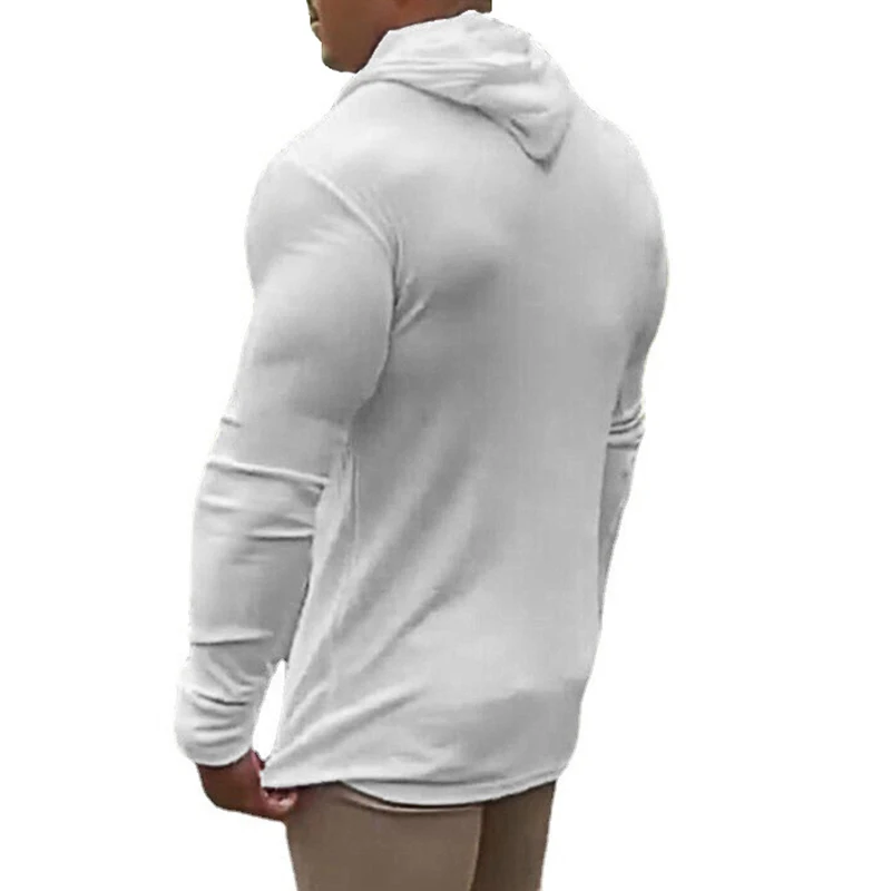 Otoño transpirable de secado rápido de punto con capucha camisa hombres Fitness deporte de manga larga Sudadera con capucha gimnasio culturismo músculo Slim Fit jerseys