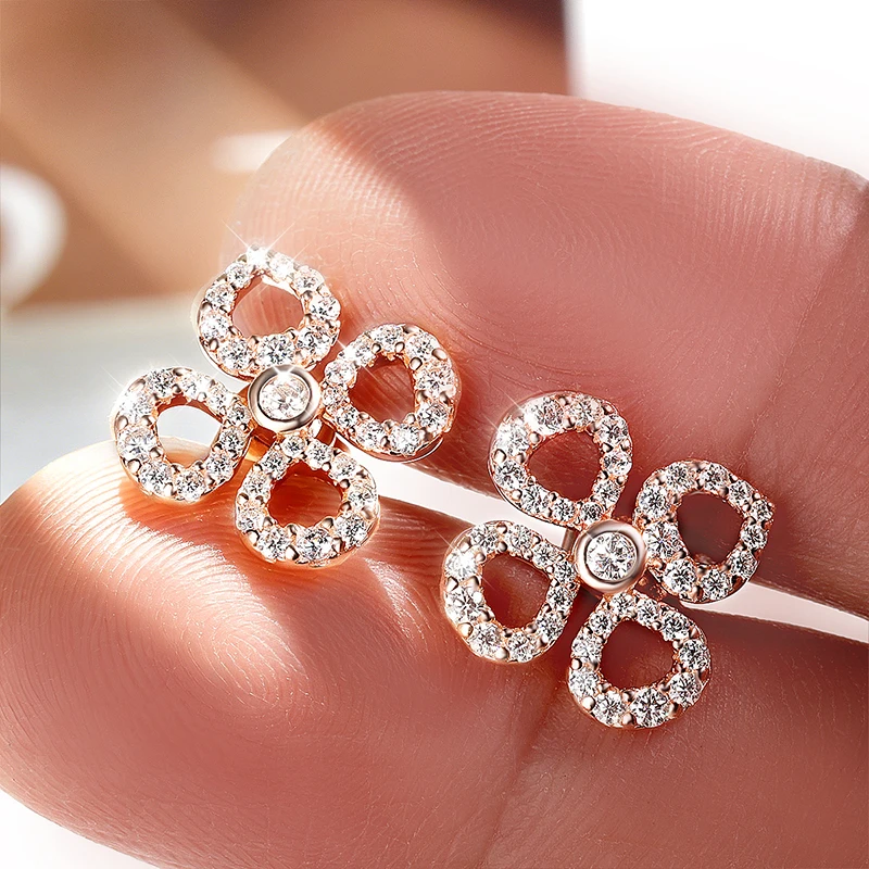 Pendientes de tuerca Smyoue Flower All Moissanite para mujer, con diamantes completos, corte redondo, joyería brillante para niñas, plata pura 925 chapada en oro de 18k