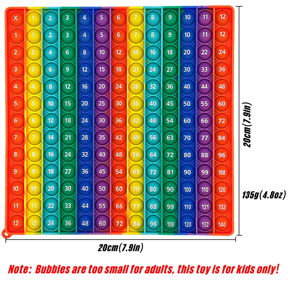 12x12 multiplicación de empuje rápido Bubble Fidget juegos de matemáticas, números de mesa de tiempos contar papelería juguetes educativos para niños
