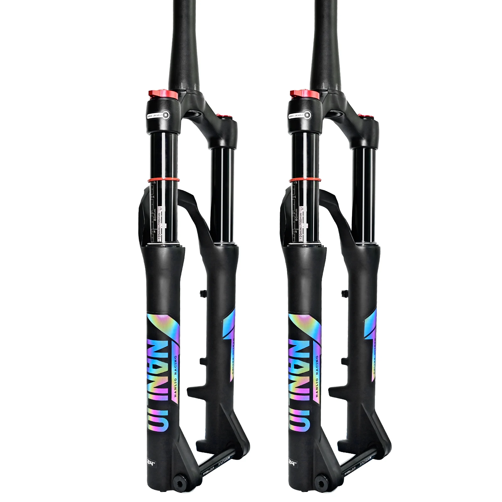 Nanlio-horquillas de suspensión para bicicleta de montaña juvenil, 20 o 24 pulgadas, 100, 120, 140mm, bloqueo de hombro, horquilla de aceite y Gas, 100x9/15MM