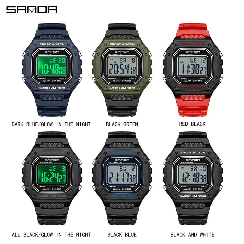 SANDA 2156 reloj de moda para hombre, relojes deportivos militares resistentes al agua, relojes de pulsera digitales Led con esfera grande del ejército, cronómetros para hombre