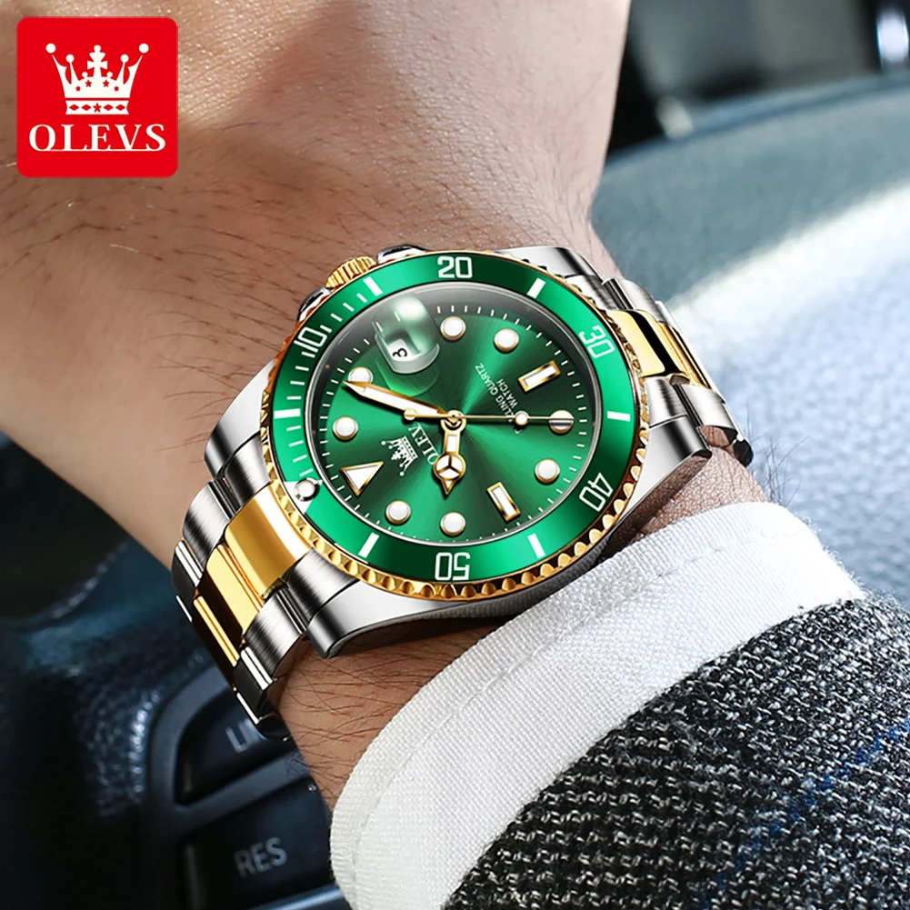 OLEVS 5885 reloj para hombre, marca Original, reloj de cuarzo resistente al agua, correa de acero inoxidable, fecha automática, relojes de regalo para hombre