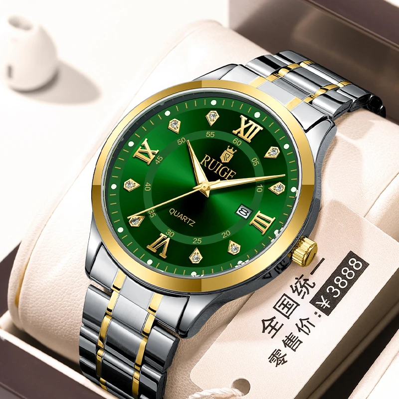 RUIGE reloj de moda para hombre, reloj minimalista a escala romana, reloj famoso con brillo nocturno, resistente al agua, de moda