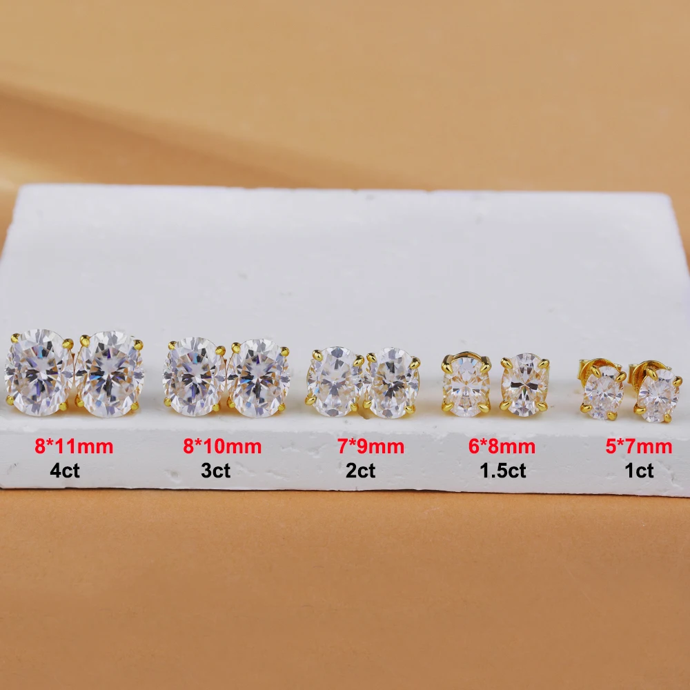 Pendientes de Moissanita Ovalada de 0.5-5ct para Mujer, Color D, Diamante Brillante, Plata de Ley 925, Joyería para Fiesta, Regalos