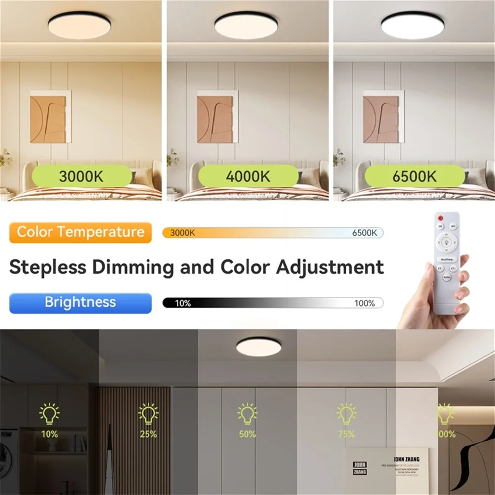 Lámpara de techo LED AC220V, 3 colores regulables, luz de techo moderna, lámparas de panel regulables de 30W, 40W, 50W, accesorios para sala de estar y dormitorio