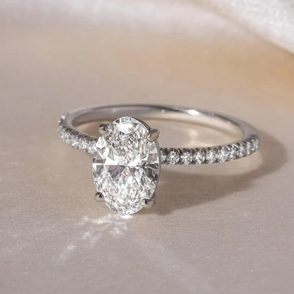 Anillos de compromiso de moissanita de corte ovalado de 1/2/3/4CT para mujer, anillo de boda de plata S925 con diamante de Halo oculto solitario con GRA