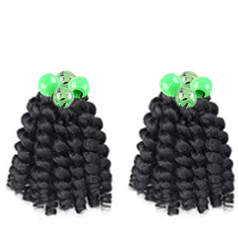 Extensión de cola de caballo trenzada para niños, 2 uds., con cuentas de bolas elásticas, pelucas para niñas con decoración de cuentas, postizo sintético negro