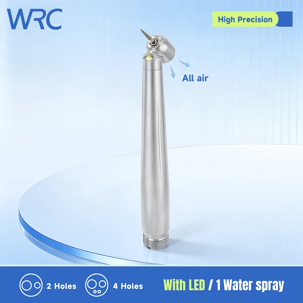 Pieza de mano dental de alta velocidad con LED, 45 grados, generador eléctrico integrado, botón pulsador, cabezal pequeño, pulverización de agua individual, 2/4 orificios