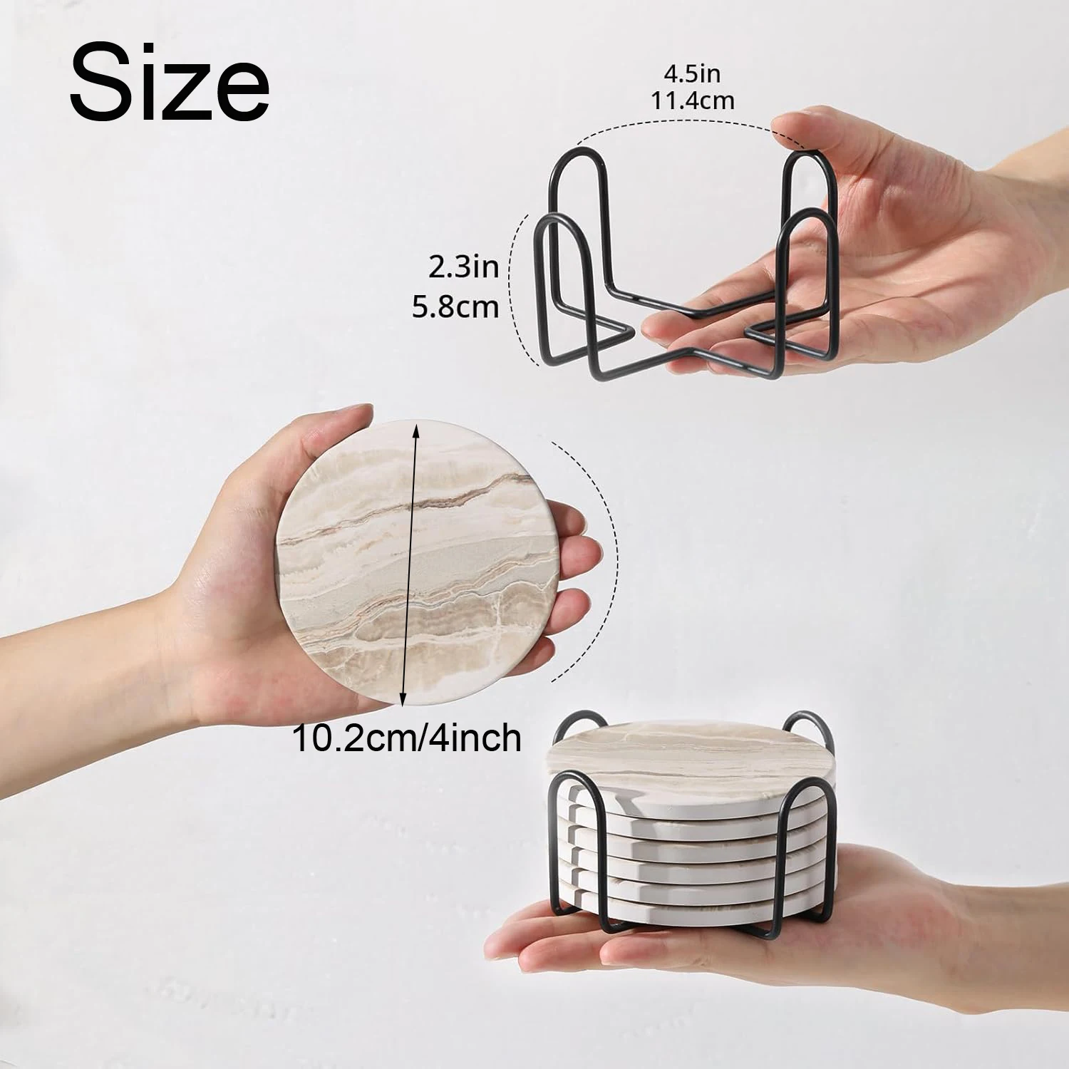Juego de 6 posavasos para bebidas con soporte, estilo mármol, posavasos de cerámica para protección de escritorio