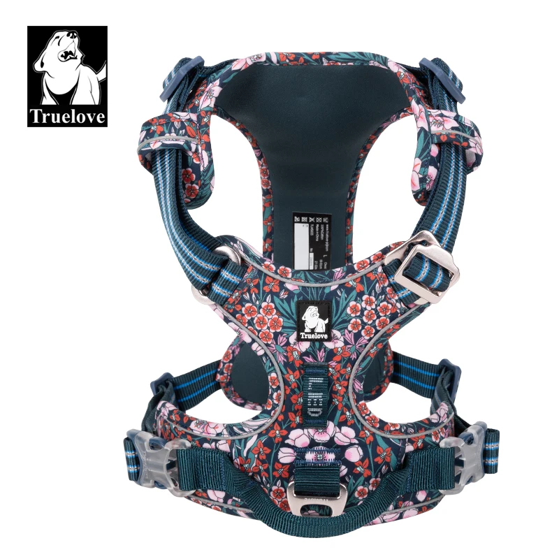Truelove Arnés para Perros Floral Sin Tirones Tela de algodón Transpirable y Reflectante Suave para Chaleco Ajustable Grande Mediano PequeñoTLH5655
