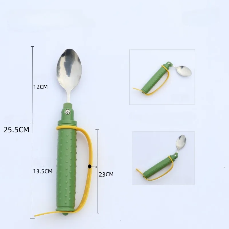 Set de Cubiertos Asistivos para Personas Mayores, Tenedor/Cuchara de Acero Inoxidable de Grado Alimenticio con Correas Antideslizantes y Ángulo Ajustable