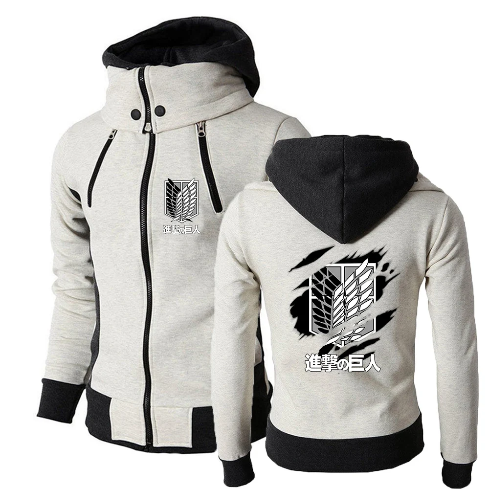 Chaqueta de Anime japonés 2025, sudaderas con capucha con cuello levantado para hombre, abrigo cómodo deportivo con estampado de logotipo de Attack on Titan, primavera y otoño