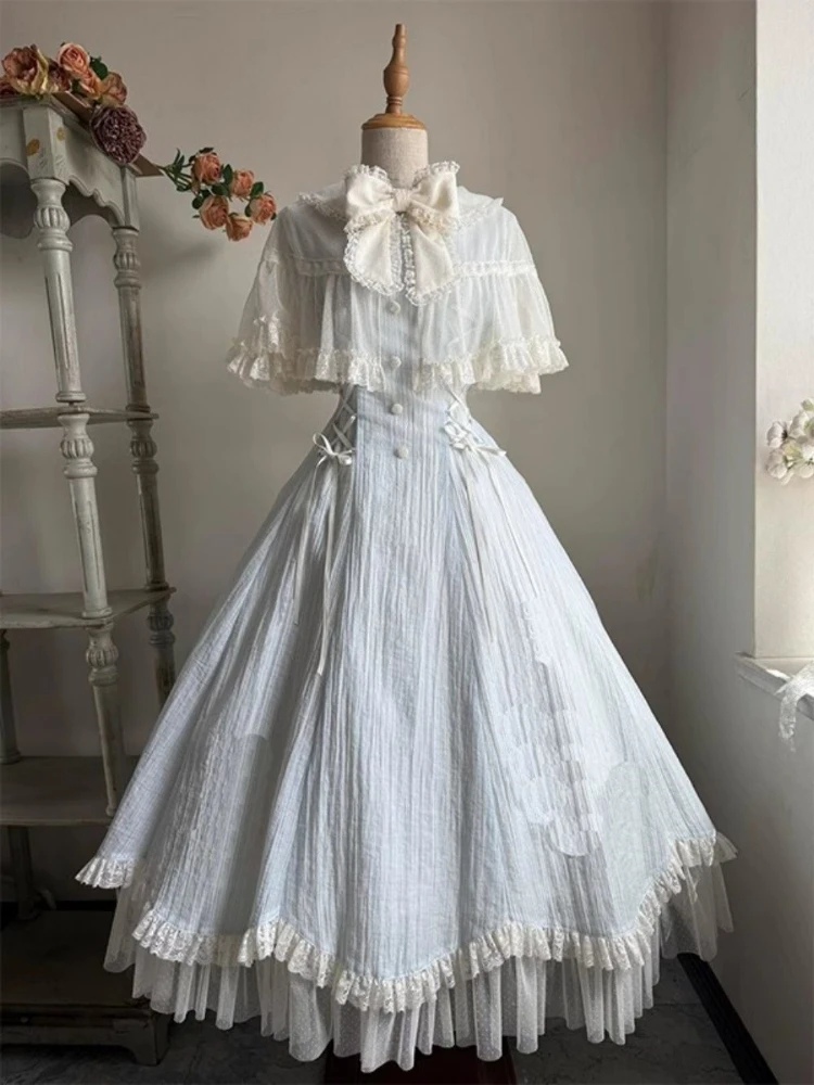 Vestido francés elegante dulce Lolita para mujer, vestidos de fiesta de princesa de retazos de encaje con lazo, nueva moda delgada, ropa Hepburn de verano 2025
