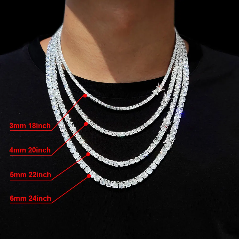 Hip-Hop 1 fila Cz collar de cadena de tenis circón cúbico helado 3Mm 4Mm 5Mm 6Mm 18/K collar de rapero Envío Directo joyería de lujo
