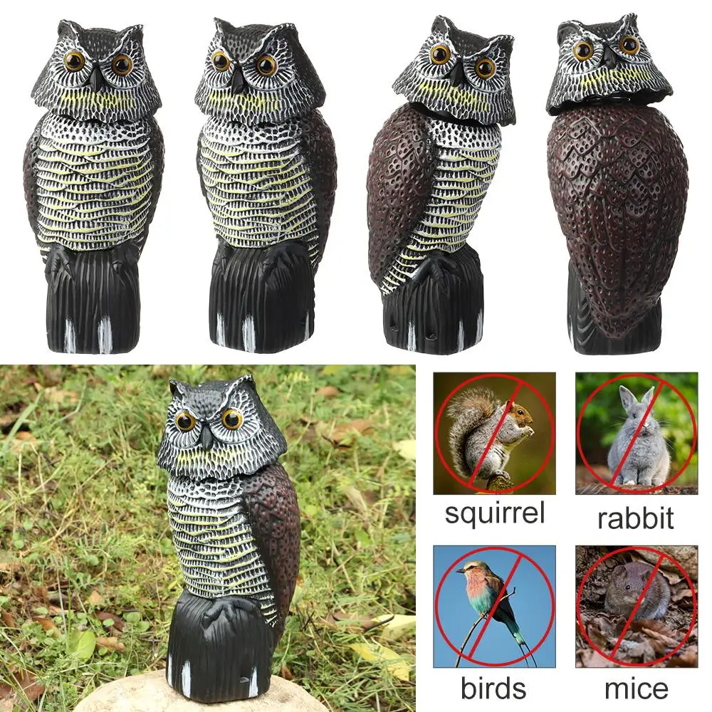 Señuelo de búho falso realista con cabeza giratoria para jardín, escultura de búho disuasorio de aves al aire libre, repelente de aves, Control de plagas