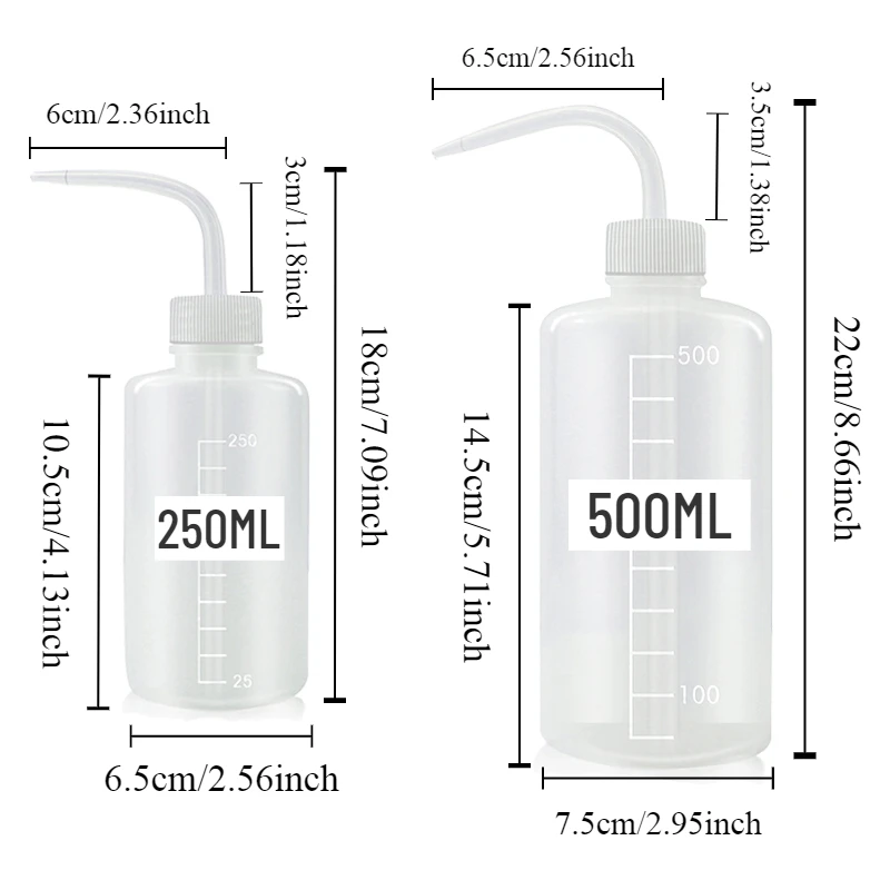 Botella de plástico con boquilla curvada para limpieza de plantas suculentas, botella de agua transparente con escala, herramienta de riego, 250/500mL