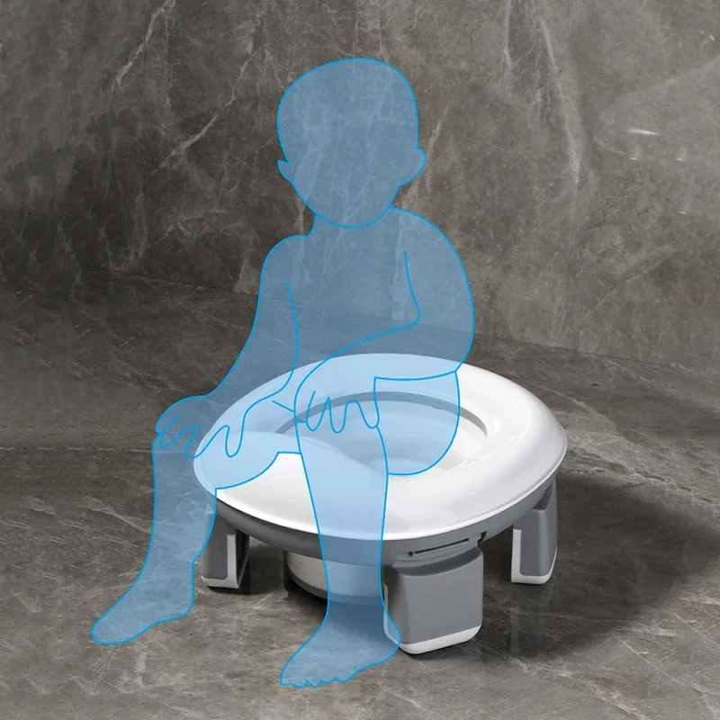 Asiento de inodoro de viaje 3 en 1, orinal plegable azul para niños con bolsas, olla para bebé, orinal portátil de silicona para bebé, asiento de entrenamiento