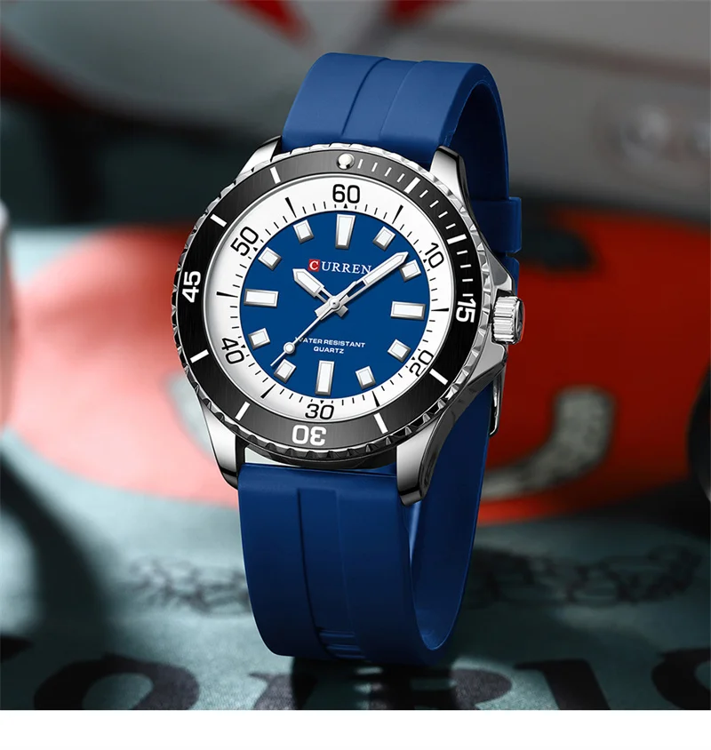 Reloj de Cuarzo Unisex Curren 8448, Reloj de Pulsera Redondo Luminoso a Prueba de Agua para Exteriores con Correa de Silicona