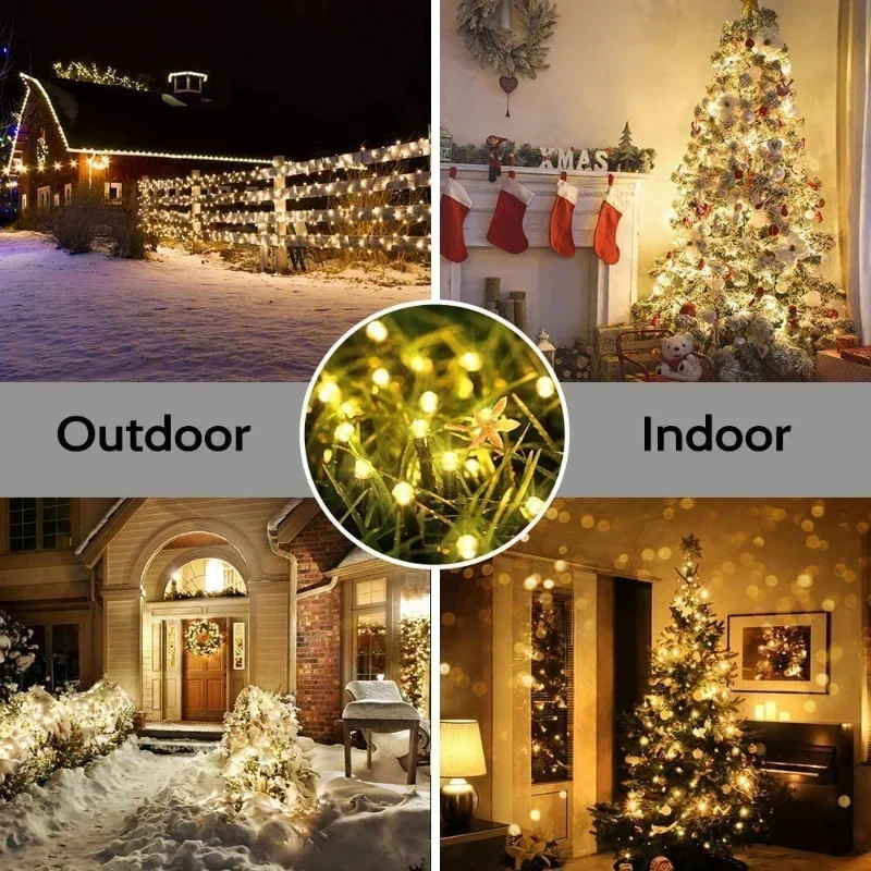 Cadena de luz solar para exteriores, decoración navideña LED, cadena de luces, luz de hadas solar, luz de decoración navideña para jardín