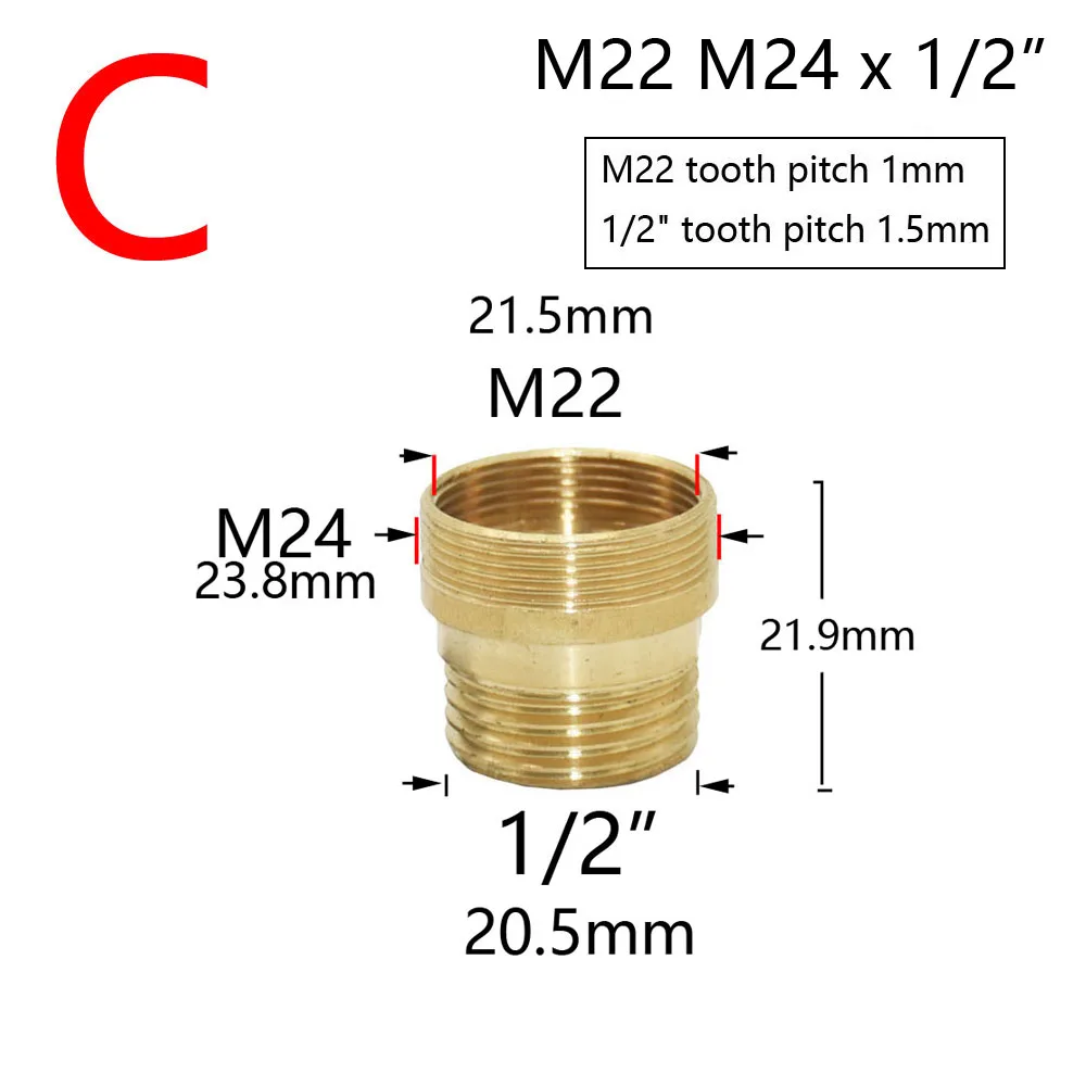 Acoplador de grifo de agua de latón plateado, accesorios de conector de rosca de 1/2 a M16 M18 M20 M22 M24 M28 para burbujeador de cocina y baño